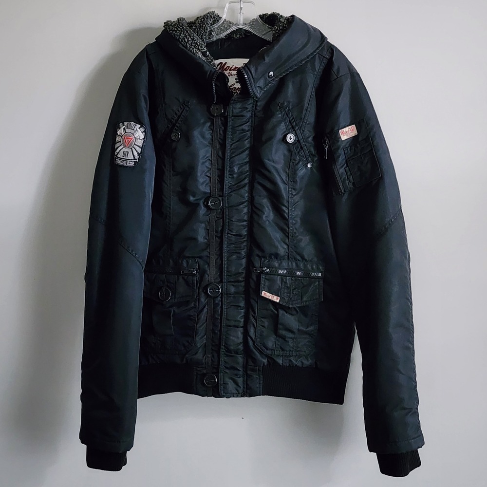 Noize Gretta Bomber Jacket Mens Large Black Hooded Padded Utility Gorpcore Coat